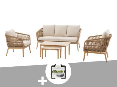 Hesperide Salon de jardin alu effet bois brossé Orissa taupe + Housse - 5 places