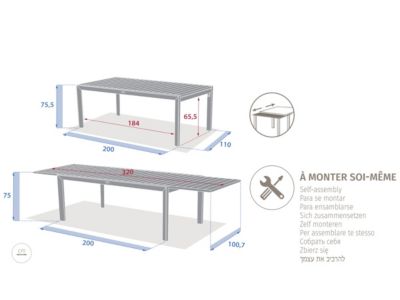 Hesperide Table de jardin rectangulaire extensible en aluminium Evasion Honey/Graphite 10/12 places + 12 fauteuils Piazza