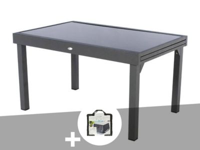 Hesperide Table extensible rectangulaire en verre Piazza 6/10 places Gris anthracite + Housse