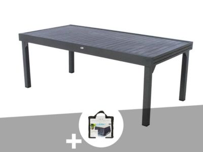 Hesperide Table extensible rectangulaire alu Piazza 10/12 places Graphite + Housse