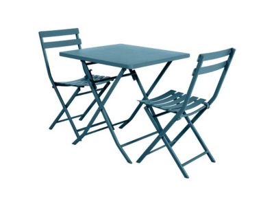 Hesperide Salon de jardin carré en métal Greensboro 70 x 70 cm Bleu Canard avec 2 chaises