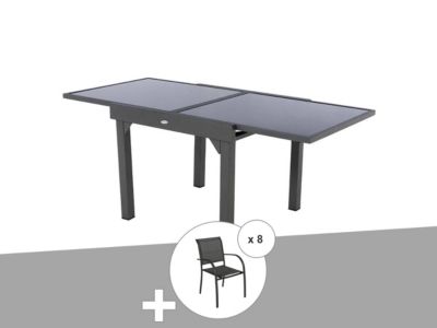 Hesperide Ensemble repas table extensible carrée en verre + 8 fauteuils - Piazza