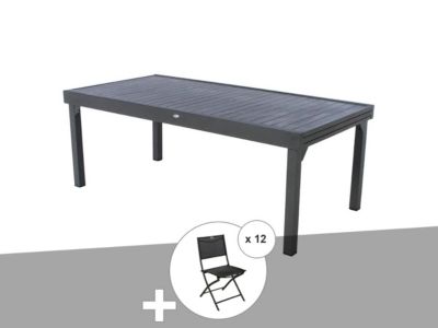 Hesperide Ensemble repas table extensible rectangulaire alu Graphite Piazza + 12 chaises Modula