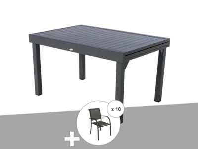 Hesperide Ensemble repas rectangulaire extensible alu Graphite + 10 fauteuils Piazza