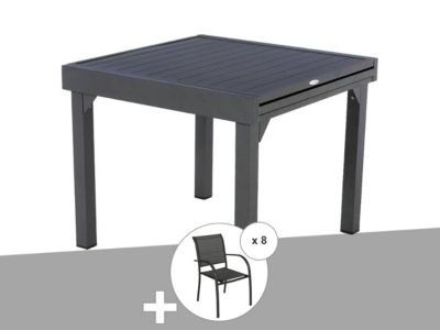 Hesperide Ensemble repas table extensible alu 4/8 places Graphite + 8 fauteuils Piazza