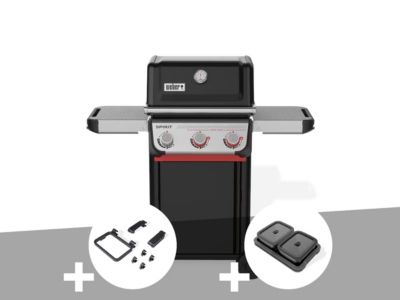 Barbecue à gaz Spirit E 325 + Set d'accessoires clipsables Weber Works + Kit de préparation et de service Weber