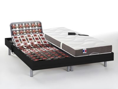 Lit électrique de relaxation tout plots + matelas 100% latex 3 zones - 2 x 80 x 200 cm - Noir - JUPITER de DREAMEA