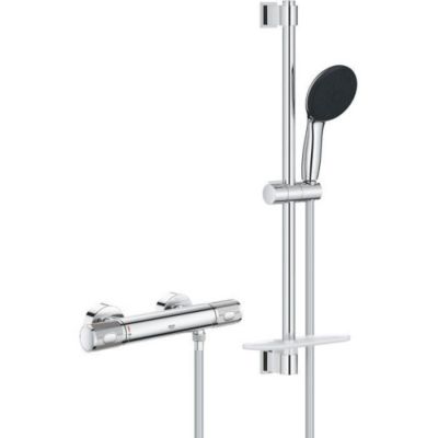 Ensemble de douche avec mitigeur thermostatique pommeau 3 jets barre 60cm et flexible GROHE 34791001 Economie d'eau Chro