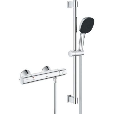 Ensemble de douche avec mitigeur thermostatique pommeau 3 jets barre 60cm et flexible GROHE 34237003 Economie d'eau Chro