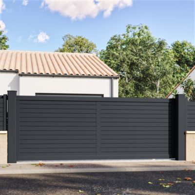 Portail Belty coulissant en aluminium Azyr - 362 x h.142 cm - Blanc - Refoulement gauche