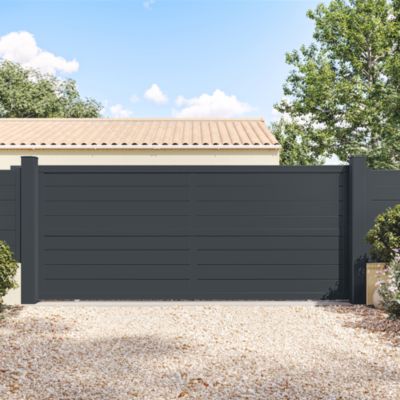 Portail Belty coulissant en aluminium Ily - 362 x h.180 cm - Blanc - Refoulement gauche