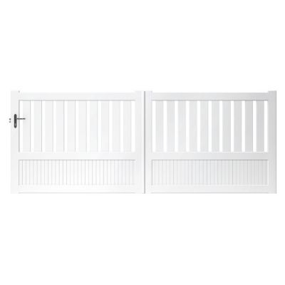 Portail coulissant pvc France Portails Bretagne blanc - 300 x h.140 cm