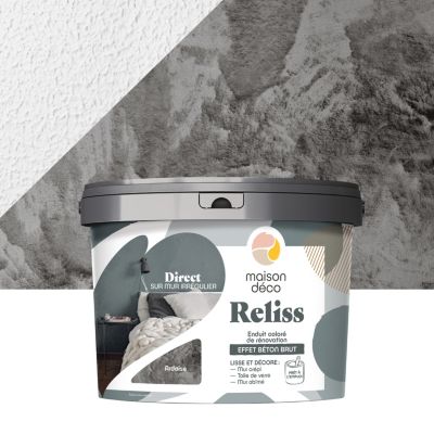 Enduit de rénovation coloré effet béton brut Maison Déco Reliss gris ardoise 15kg