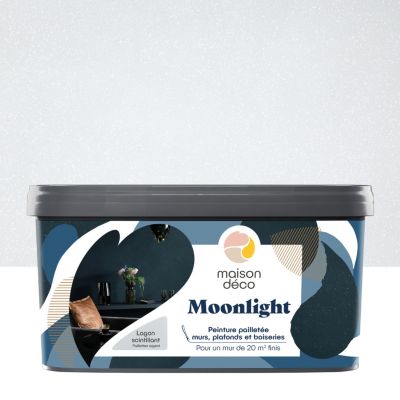 Peinture pailletée murs, plafonds et boiseries Moonlight Maison Déco lagon scintillant 2L