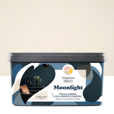 Peinture pailletée murs, plafonds et boiseries Moonlight Maison Déco or des dunes 2L