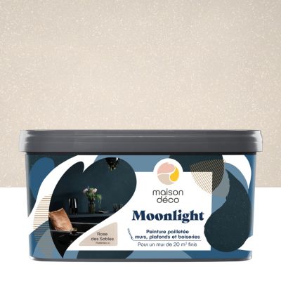 Peinture pailletée murs, plafonds et boiseries Moonlight Maison Déco rose des sables 2L