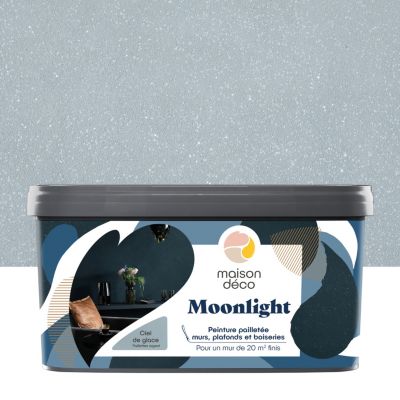 Peinture pailletée murs, plafonds et boiseries Moonlight Maison Déco ciel de glace 2L