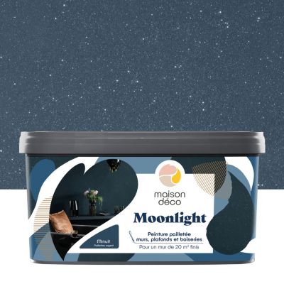 Peinture pailletée murs, plafonds et boiseries Moonlight Maison Déco minuit 2L