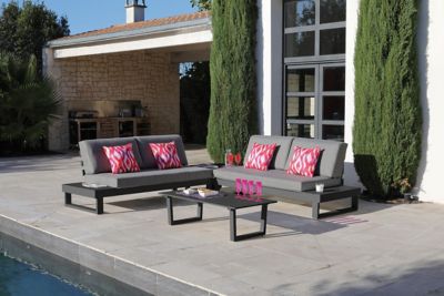 Salon de jardin bas Proloisirs Staten aluminium décor bois