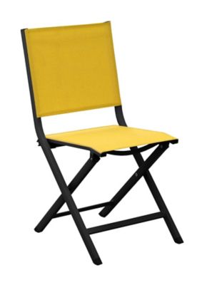 Chaise de jardin pliante Proloisirs Thema en aluminium - Coloris châssis graphite, toile moutarde - 