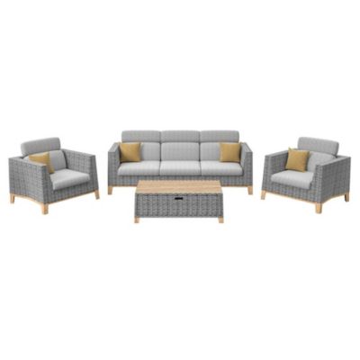 Ensemble salon de jardin complet 4 places Ivano en Aluminium oaknaturel