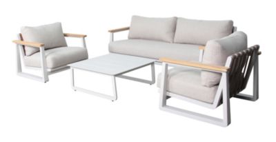 Salon de jardin Leather aluminium blanc et bois Proloisirs