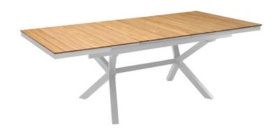 Table de jardin extensible Absolu Proloisirs bois de teck mat châssis blanc P.100 cm x L.180/240 cm 