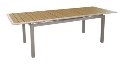 Table de jardin extensible Cubic aluminium crème et bois Proloisirs L.187/247 x l.100 x H.76 cm