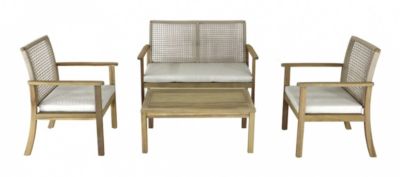 PROLOISIRS Salon bas SEVILLE Acacia 100% 4 pièces 2 fauteuils + canapé + table basse