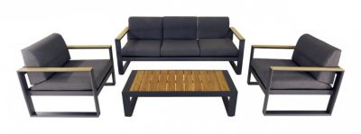 PROLOISIRS Salon de jardin 4 pièces en aluminium et teck avec coussins ALEXANDER Coloris