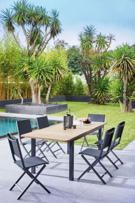Table de jardin extensible Balito en aluminium et bois d'acacia L.160/220 x l.90 x H.74 cm Proloisirs