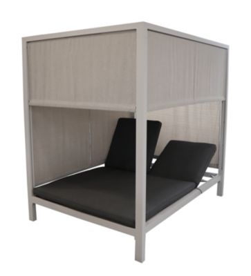 Lit de relaxation extérieur Leather 2 places avec rideaux réglables crème