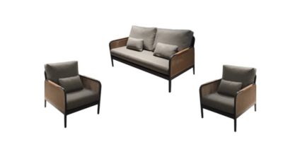 PROLOISIRS Set salon bas RAPHIA 1 canapé 2 places + 2 fauteuils / Naturel /