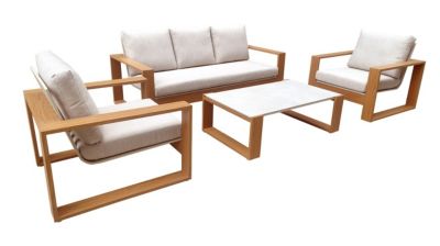 PROLOISIRS Salon de jardin 4 pièces en aluminium avec coussins LASER Coloris chêne et crème