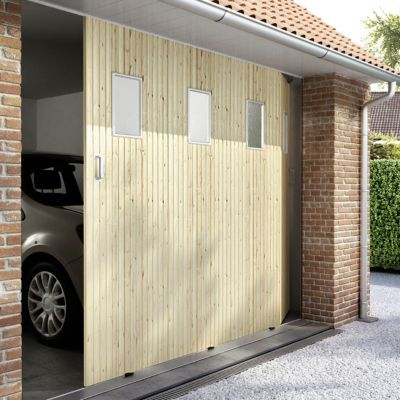 Porte De Garage Coulissante Sapin Hublots L240 X H200 Cm