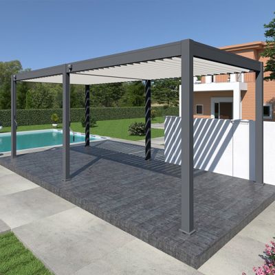 Pergola Aluminium OMBREA Bioclimatique et lames blanches 3x6 - vue 2