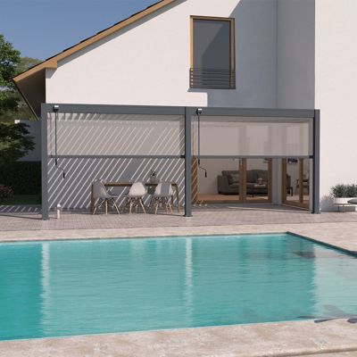 Pergola bioclimatique Ombréa adossée VS 3x6M + 2 stores