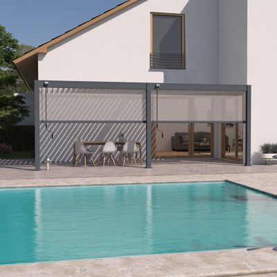 Pergola bioclimatique Ombréa adossée VS 3x6M bicolore + 2 stores Anthracites