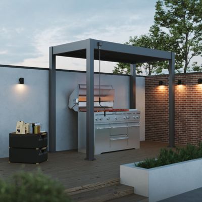 Pergola barbecue 3 x 1 5 à lames orientables aluminium toit étanche avec drainage intégré - vue 1