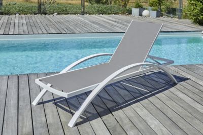 Bain de soleil empilable Barcelona Bcd Garden aluminium et textilène blanc taupe L 195 x l 74 x H 32