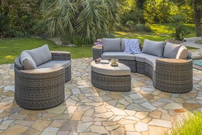 Salon de jardin bas Nouméa résine tressée gris DCB Garden 8 personnes