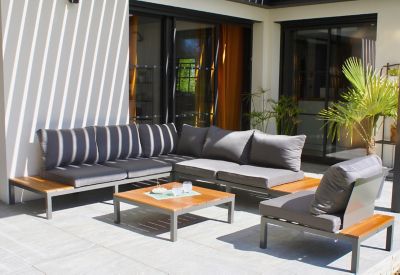 Salon de jardin bas Nagano aluminium et teck DCB Garden 5 personnes