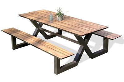 Table de jardin Toscana en aluminium et bois coloris bois et noir L.180/240  x l.99 x H.74 cm