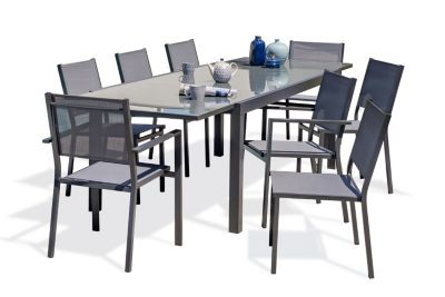 Ensemble table extensible L.135/270 cm et 6 chaises + 2 fauteuils de jardin Tolede aluminium gris anthracite DCB Garden