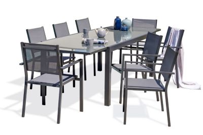 Ensemble table extensible et 8 fauteuils de jardin Tolede aluminium gris anthracite DCB Garden