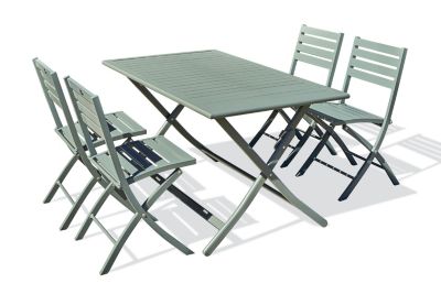 Ensemble table et 4 chaises de jardin Marius aluminium vert kaki City Garden