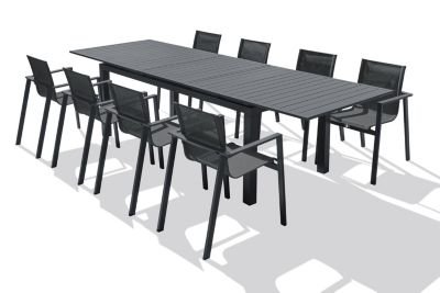 Ensemble table extensible et 8 fauteuils de jardin Miami aluminium gris anthracite DCB Garden