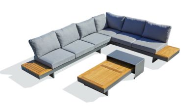 Salon de jardin bas d'angle bois d'acacia et alu anthracite