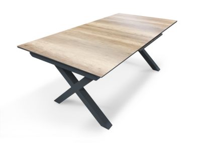 Table à  rallonge rectangulaire en aluminium extensible floride DCB Garden mat gris anthracite et effet bois H. 77cm x l. 100cm