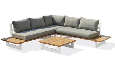 Salon de jardin aluminium Lavezzi DCB Garden mat blanc  gris et imitation bois H. 710cm x l. 820cm